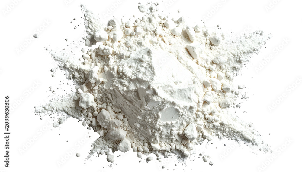 Fototapeta premium Pile of white, fluffy, and granular powder against a black background
