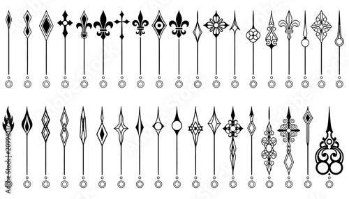 Foto Clock hands in decorative styles offer a comprehensive set of ornate watch components for horology and timepiece design projects