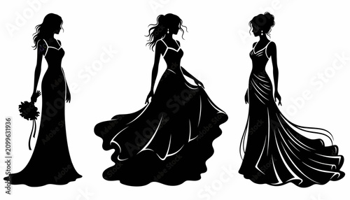 Foto Brides depicted as elegant silhouettes showcase beautiful wedding gowns in various graceful poses