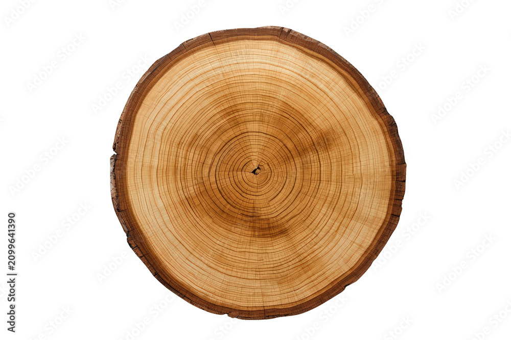 Obraz premium Tree trunk cross section showing annual rings, growth texture, wood pattern, and natural timber structure