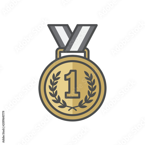 Foto Gold Medal Award with Number 1 and Ribbon, Vector Illustration