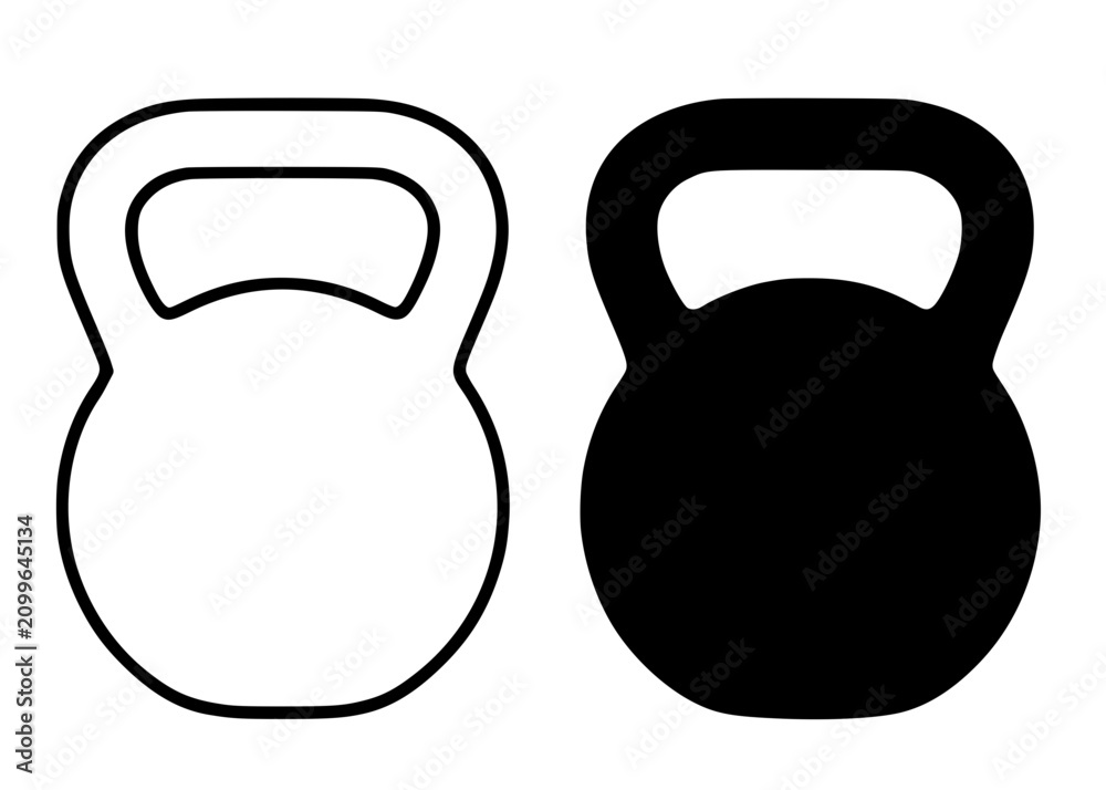 Fototapeta premium Minimalist kettlebell icon in outline and silhouette design