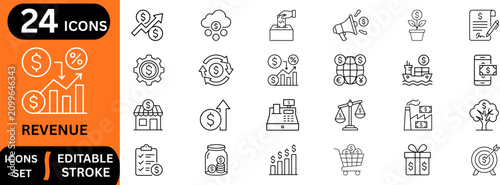 Φωτογραφία Revenue line editable icon set