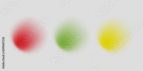 Three abstract blurry colorful circles on light gray textured background