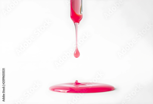Pink liquid dripping from a...