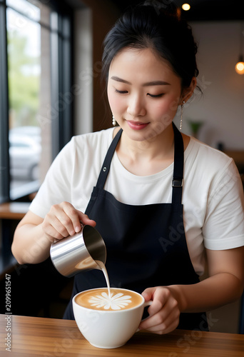 Young asian barista pouring...