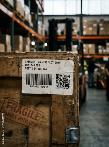 Warehouse interior with stacked boxes and forklift in background.