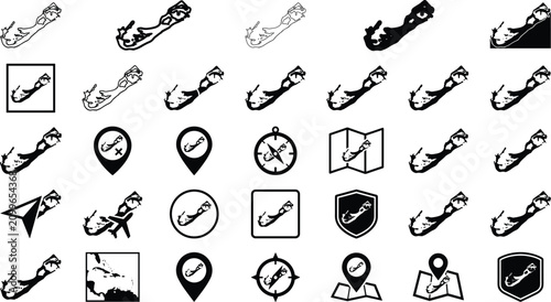 Bermuda island mapping icons featuring diverse travel markers location pins and navigation cartography