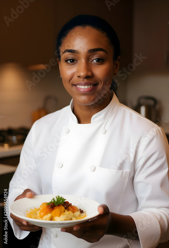 Smiling female chef in a wh...