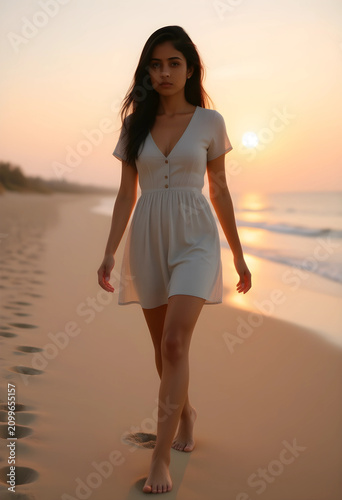 Young woman walking barefoo...