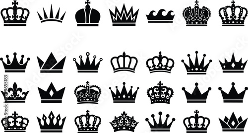 Bild auf Leinwand Royal crown icons set, black heraldic king and queen coronet silhouettes, 28 lux