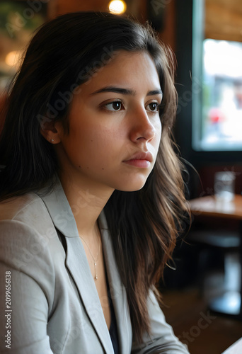 Young hispanic woman in a b...
