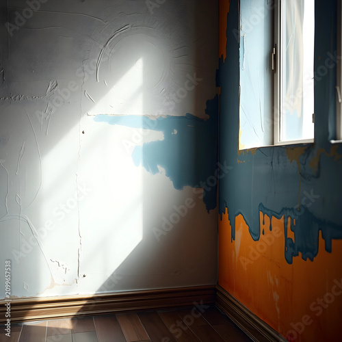Room corner with peeling pa...