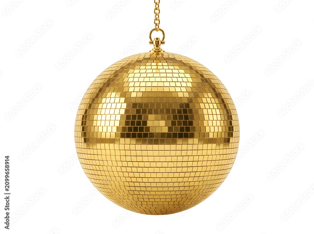 Obraz premium Golden disco ball isolated on transparent background