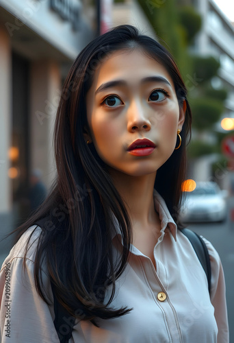Young asian woman with long...