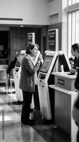 Modern Self Service Check In Process Using Technology In A Public Space