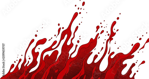 Red Comic Style Liquid Splash Illustration with Halftone Dots