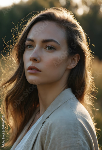 Young woman with long brown...