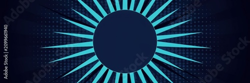 Abstract sunburst background with radial cyan rays and halftone dot pattern