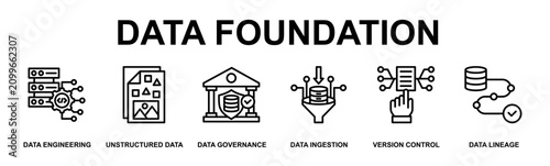 Fotografie Data Foundation Banner Web Outline Icon Vector Illustration Concept for Technolo