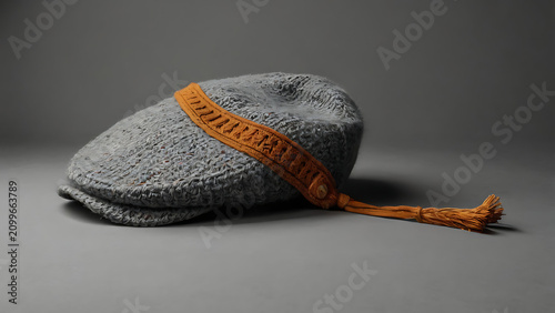 Beret on gray background