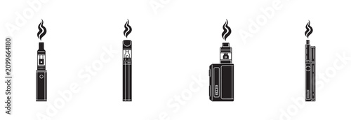 Quadro em tela Set of detailed vape pen and box mod icons with vapor clouds for smoking cessati