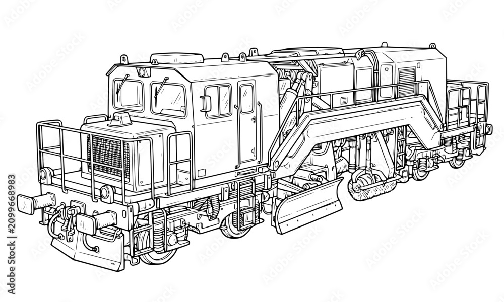 Obraz premium Hand Drawn Vintage Railway Ballast Regulator Illustration
