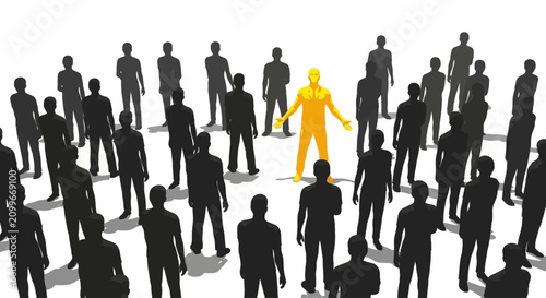 A single person standing out in a crowd.