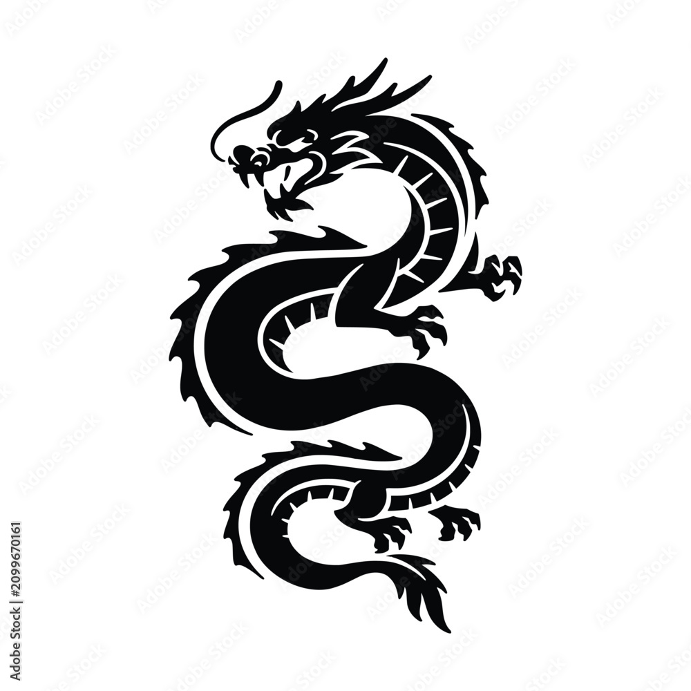 Fototapeta premium Dragon silhouette illustration. Dragon vector logo icon