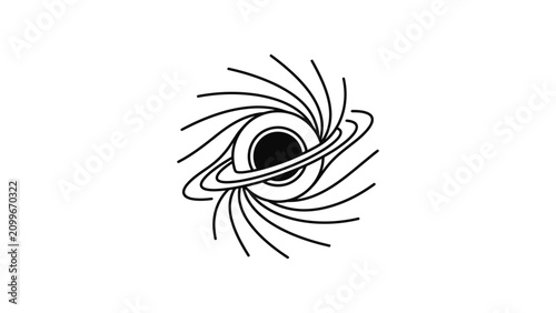 Minimalist black and white line art illustration of a black hole.