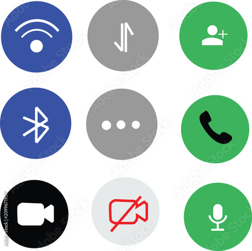 Set of Diverse Digital Communication and Connectivity Round Interface Icons for Modern User Experience Design