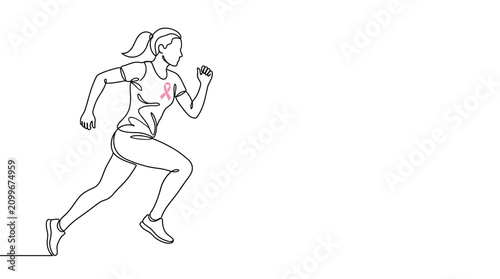 Continuous line drawing of a woman running for breast cancer awareness.