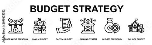 Εκτύπωση καμβά Budget Strategy Banner Web Outline Icon Vector Illustration Concept for Business