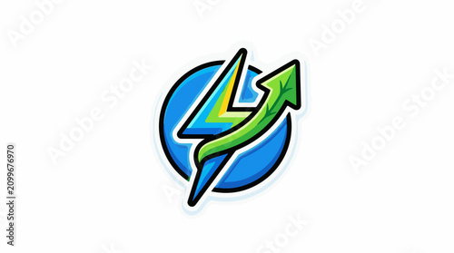 Dynamic green arrow and lightning bolt in blue circle