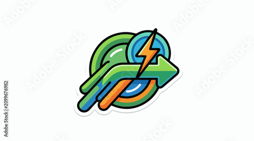 Dynamic green arrow lightning bolt and circular elements