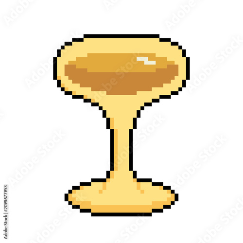 Glass of Golden Whiskey in Yellow tone, Pixel Art Icon, Isolated