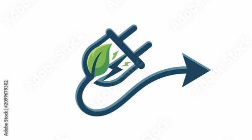 Green energy plug with leaf and arrow indicating forward motion