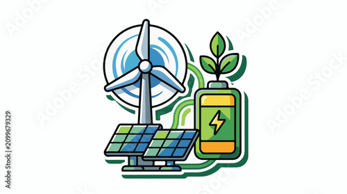 Green energy source solar panels wind turbine and battery