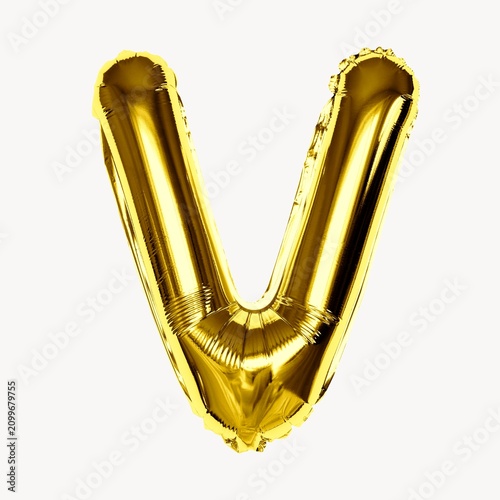 Фотография V alphabet gold balloon isolated on off white background