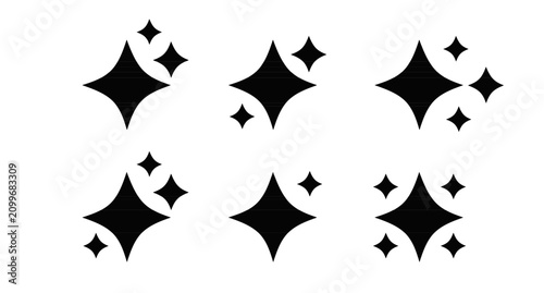 Photos Minimal sparkling star ai icon collection with black magic shine symbols for cle