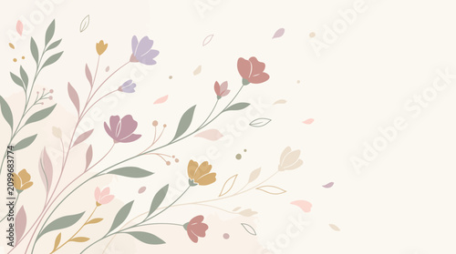 Delicate floral background with flowing silhouettes of petals and wildflowers in a soft pastel aesthetic, perfect for elegant wedding designs, feminine branding, and spring inspired creative projects.