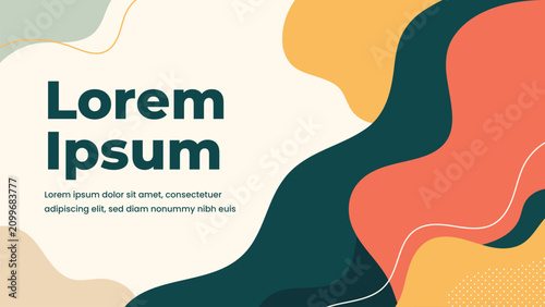 Modern abstract groovy background with flowing organic waves, bold retro colors, halftone dots, and editable text space for banners, presentations, social media, and web design.
