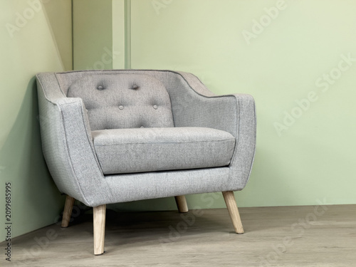 Gray Fabric Armchair Wooden Legs