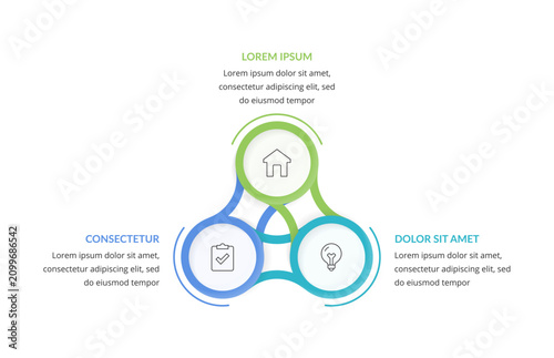 Bild auf Leinwand Business infographic template featuring three interconnected circular segments,