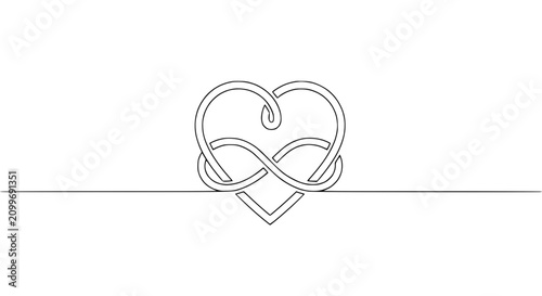 Foto Infinity Heart Symbol Line Art: Eternal Love Concept, Continuous Line Drawing