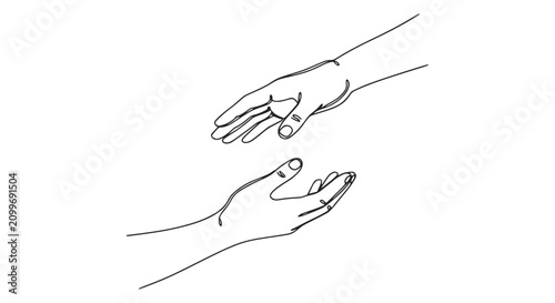 Canvastavla Helping Hands Reaching, Single Line Drawing, Unity and Support