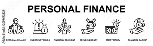 Canvastavla Personal Finance Banner Web Outline Icon Vector Illustration Concept for Busines