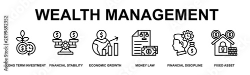 Bild auf Leinwand Wealth Management Banner Web Outline Icon Vector Illustration Concept for Busine