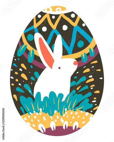 Canvastavla Png cute rabbit easter egg sticker, transparent background