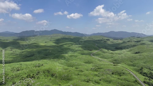 Aerial View of Akiyoshidai Karst Plateau in Yamaguchi Japan, 4K Summer Landscape with Copy Space 04